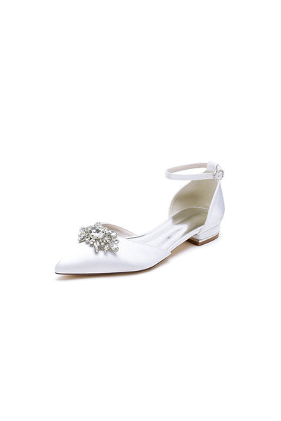 Pointed Toe Rhinestone Ankle Strap Kitten Heels - BOLODOO
