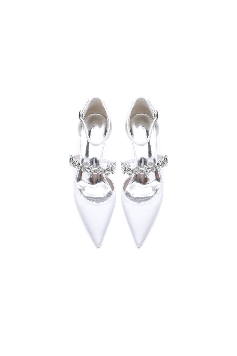Pointed Toe Rhinestone Ankle Straps High Heels