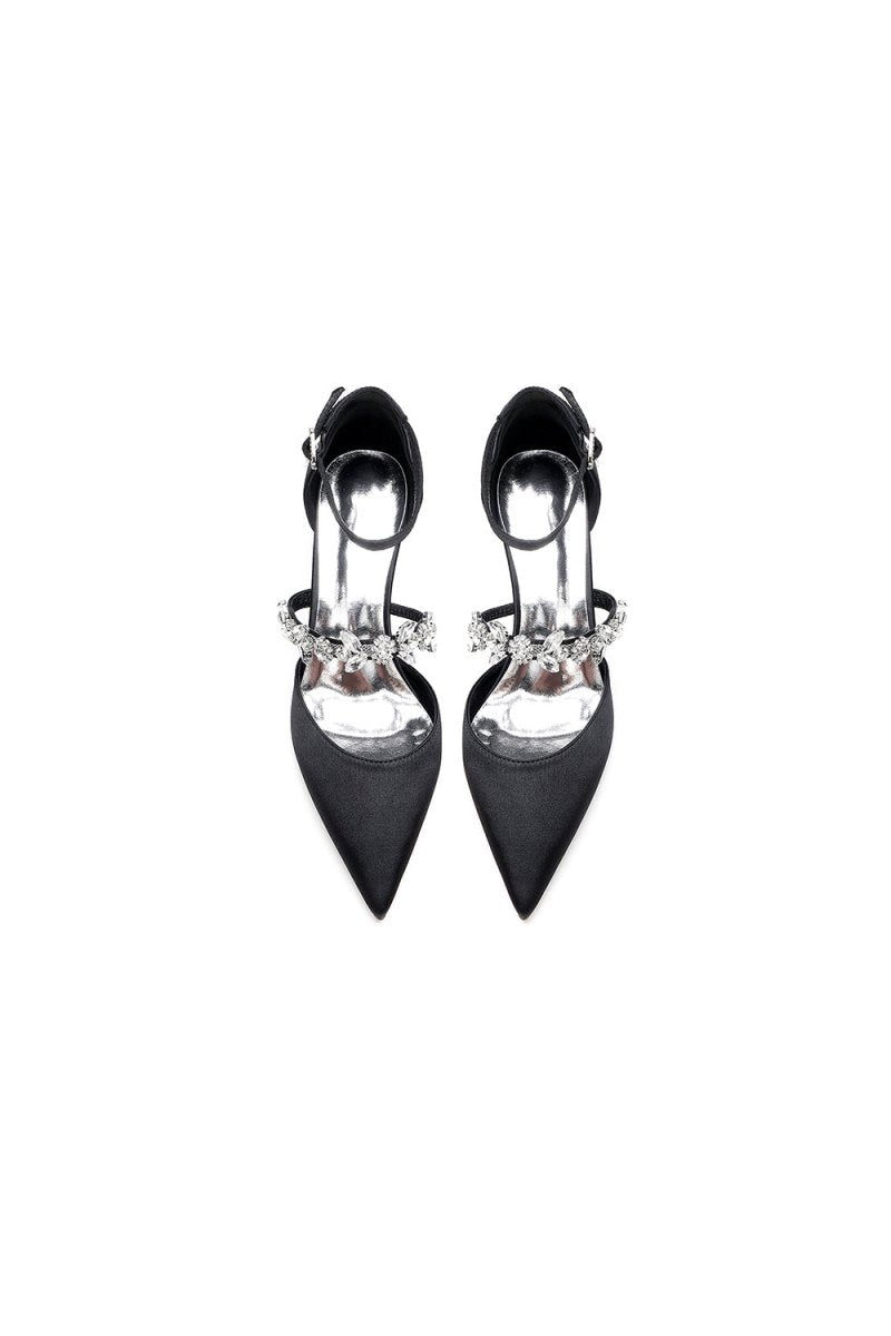 Pointed Toe Rhinestone Ankle Straps High Heels