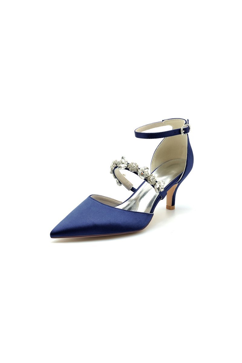 Pointed Toe Rhinestone Ankle Straps High Heels - BOLODOO
