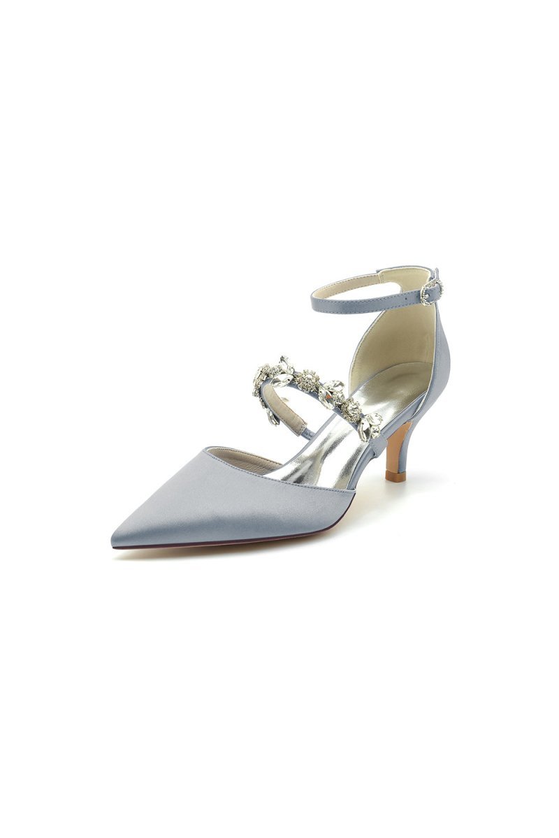 Pointed Toe Rhinestone Ankle Straps High Heels - BOLODOO