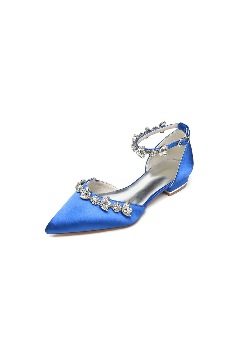 Pointed Toe Rhinestone Beaded Ankle Strap Kitten Heels - BOLODOO