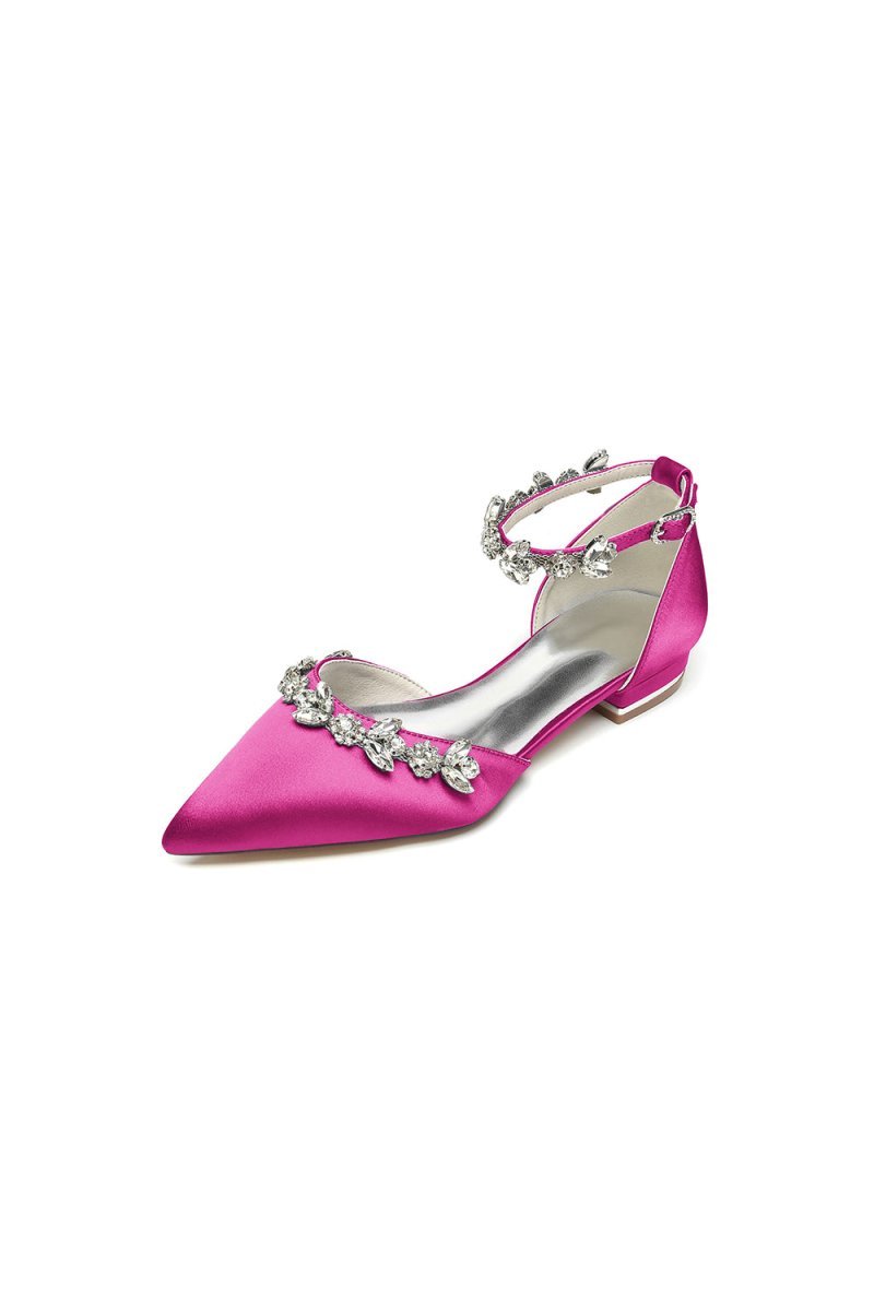 Pointed Toe Rhinestone Beaded Ankle Strap Kitten Heels - BOLODOO