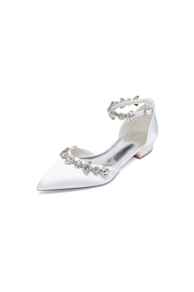 Pointed Toe Rhinestone Beaded Ankle Strap Kitten Heels - BOLODOO