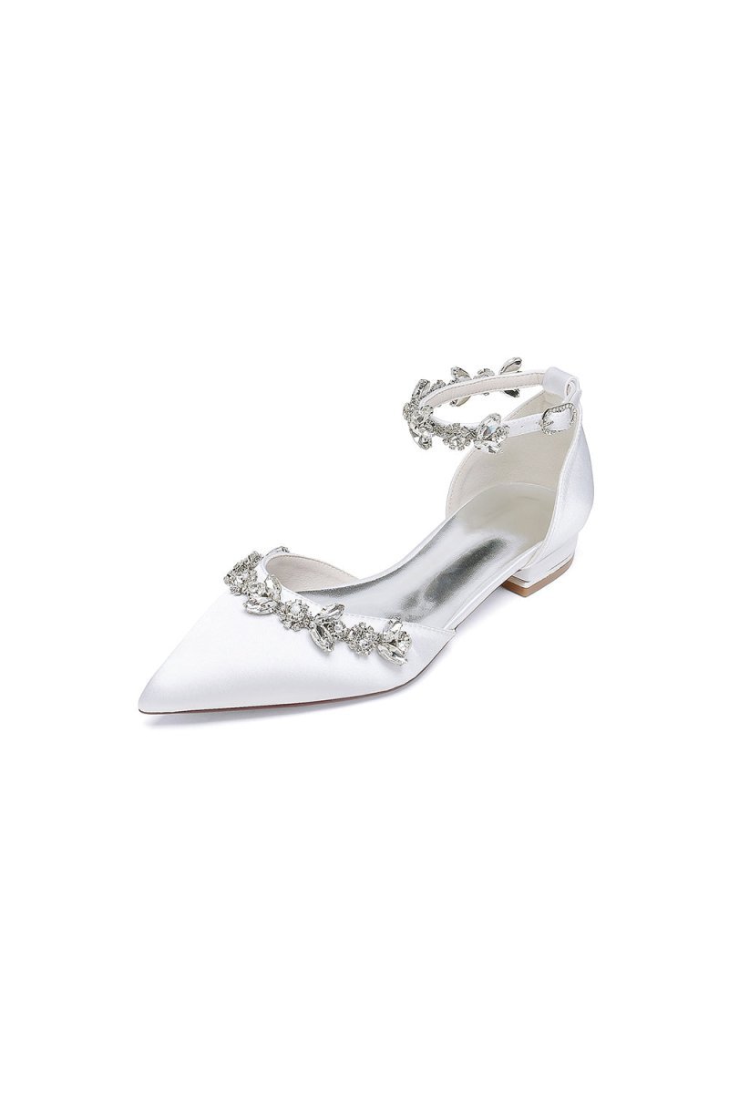 Pointed Toe Rhinestone Beaded Ankle Strap Kitten Heels - BOLODOO