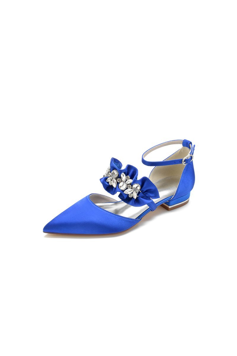 Pointed Toe Rhinestone Beaded Buckle Kitten Heels - BOLODOO