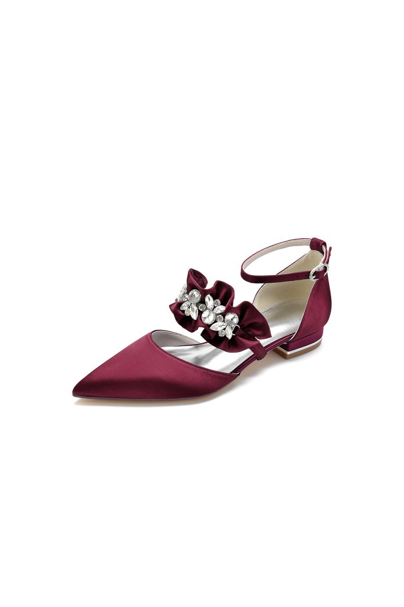 Pointed Toe Rhinestone Beaded Buckle Kitten Heels - BOLODOO