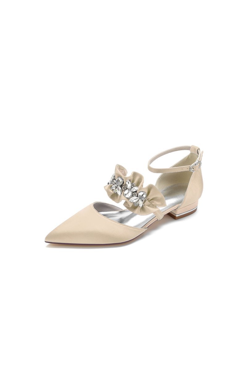 Pointed Toe Rhinestone Beaded Buckle Kitten Heels - BOLODOO