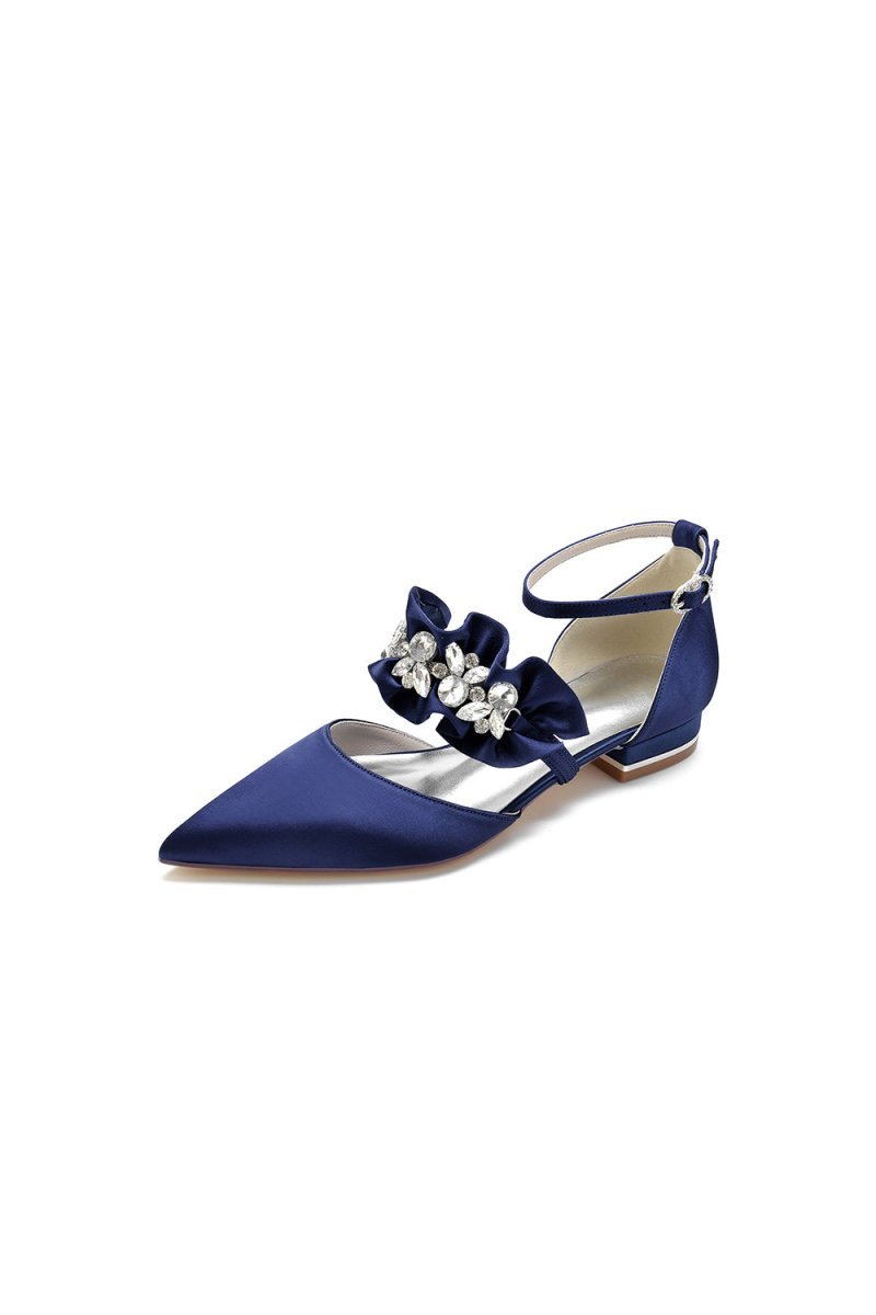 Pointed Toe Rhinestone Beaded Buckle Kitten Heels - BOLODOO