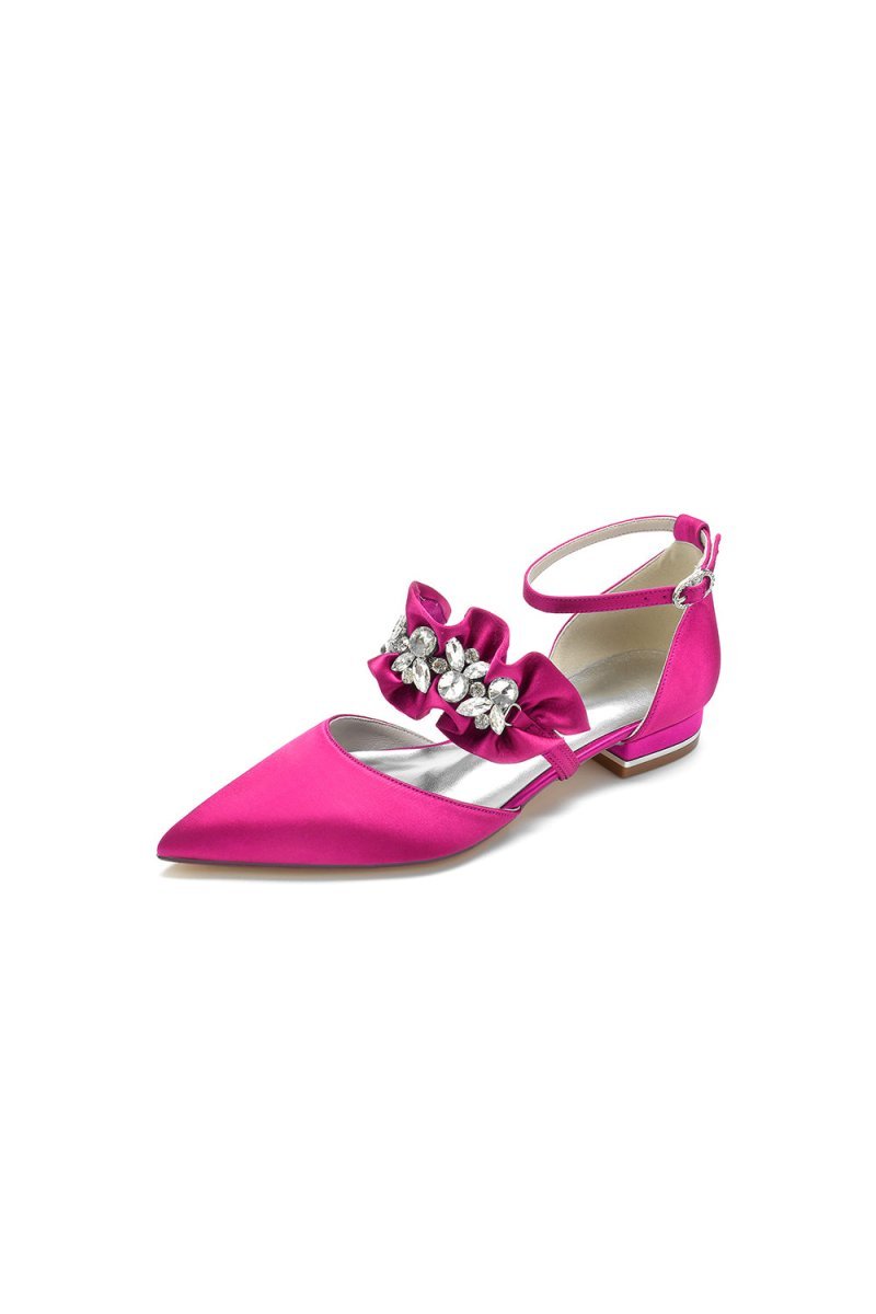 Pointed Toe Rhinestone Beaded Buckle Kitten Heels - BOLODOO