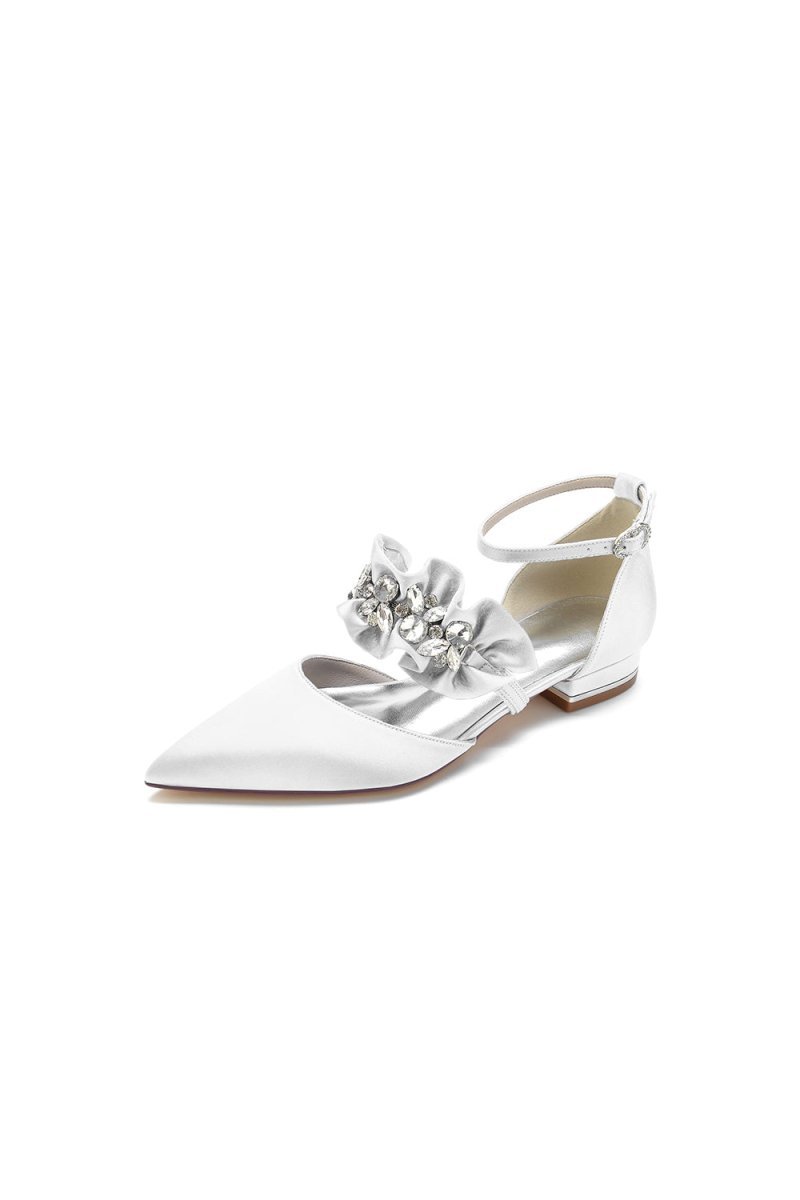 Pointed Toe Rhinestone Beaded Buckle Kitten Heels - BOLODOO
