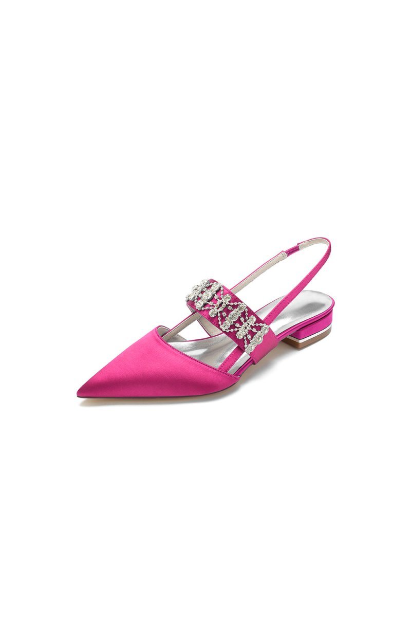 Pointed Toe Rhinestone Beaded Kitten Heels - BOLODOO