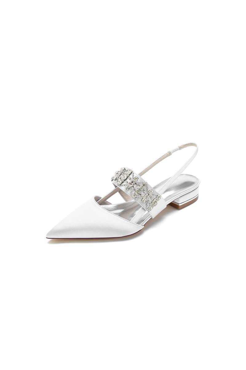 Pointed Toe Rhinestone Beaded Kitten Heels - BOLODOO