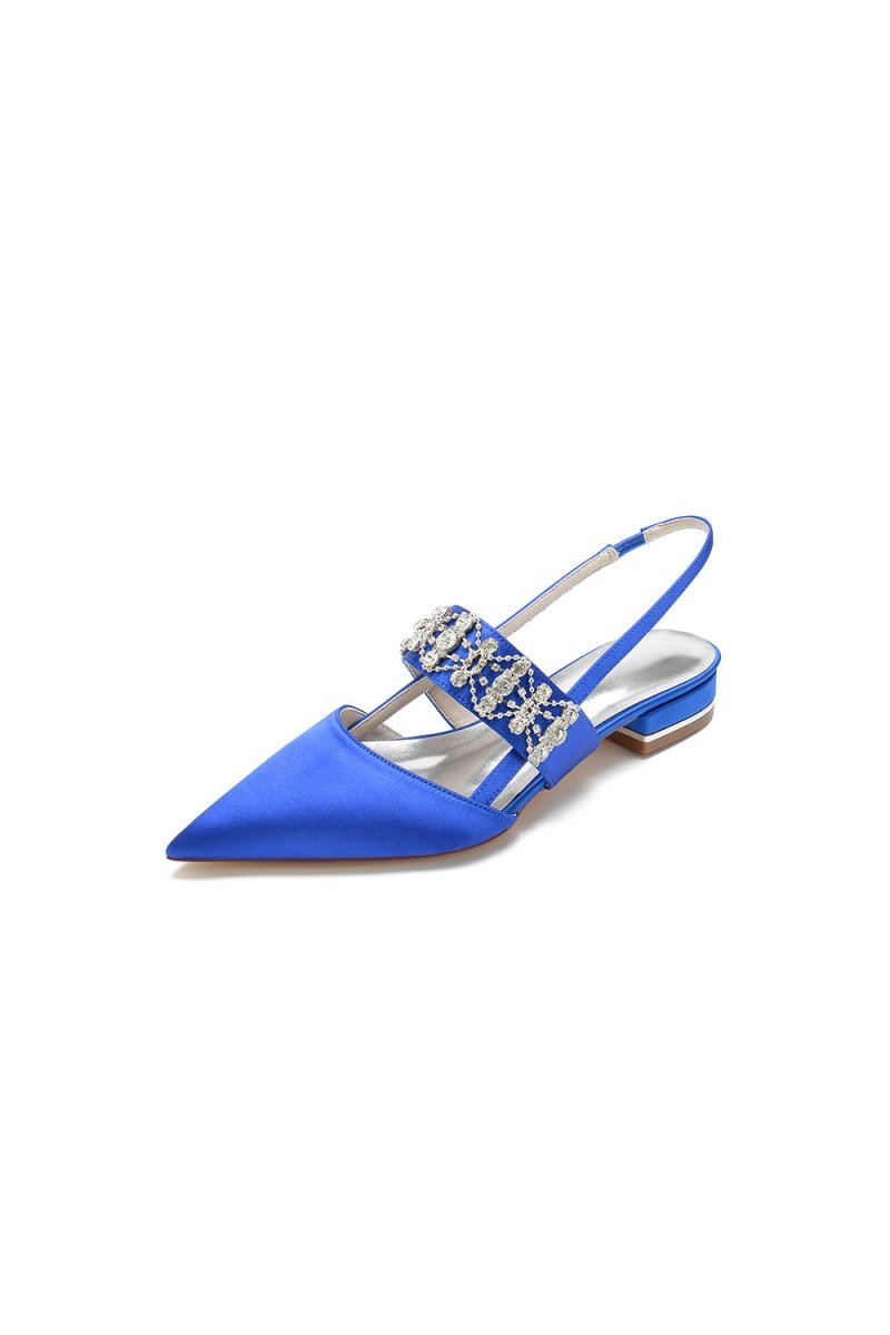Pointed Toe Rhinestone Beaded Kitten Heels - BOLODOO