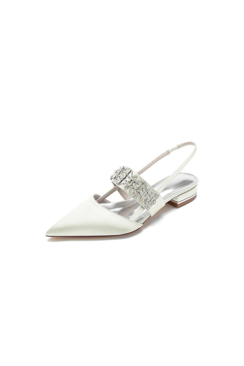 Pointed Toe Rhinestone Beaded Kitten Heels - BOLODOO