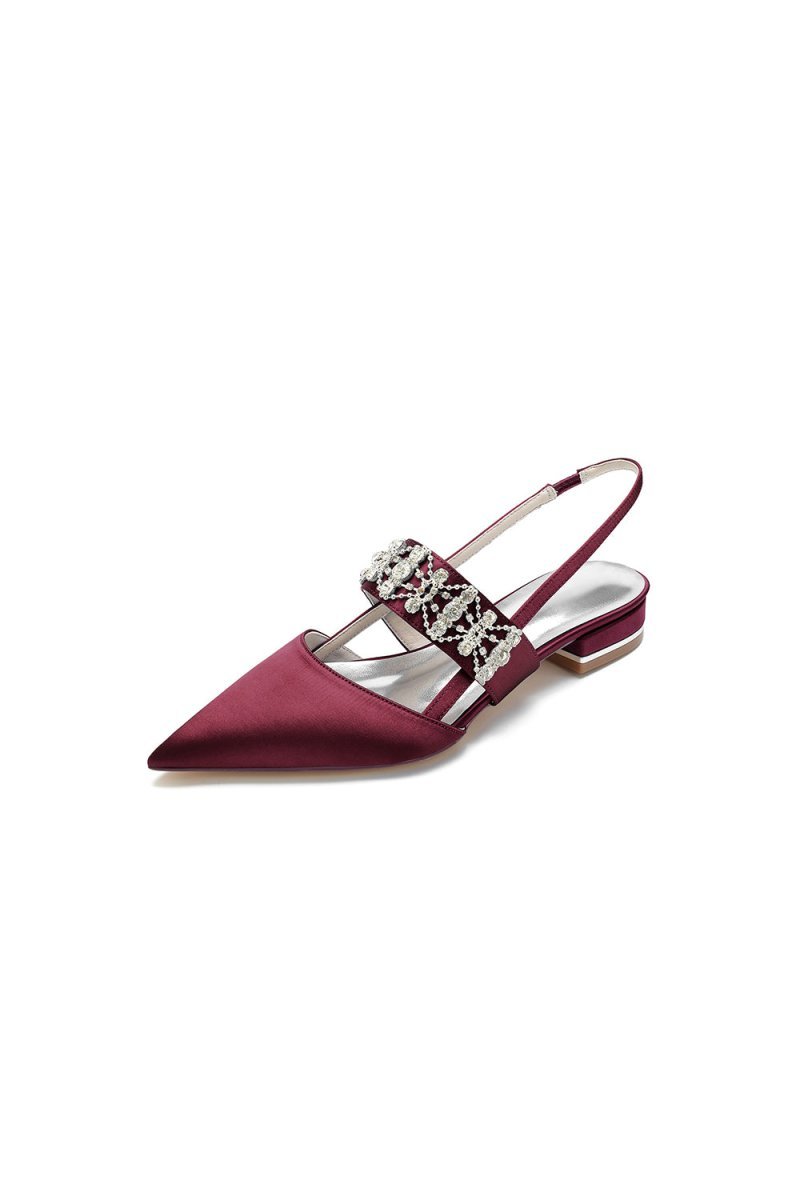 Pointed Toe Rhinestone Beaded Kitten Heels - BOLODOO