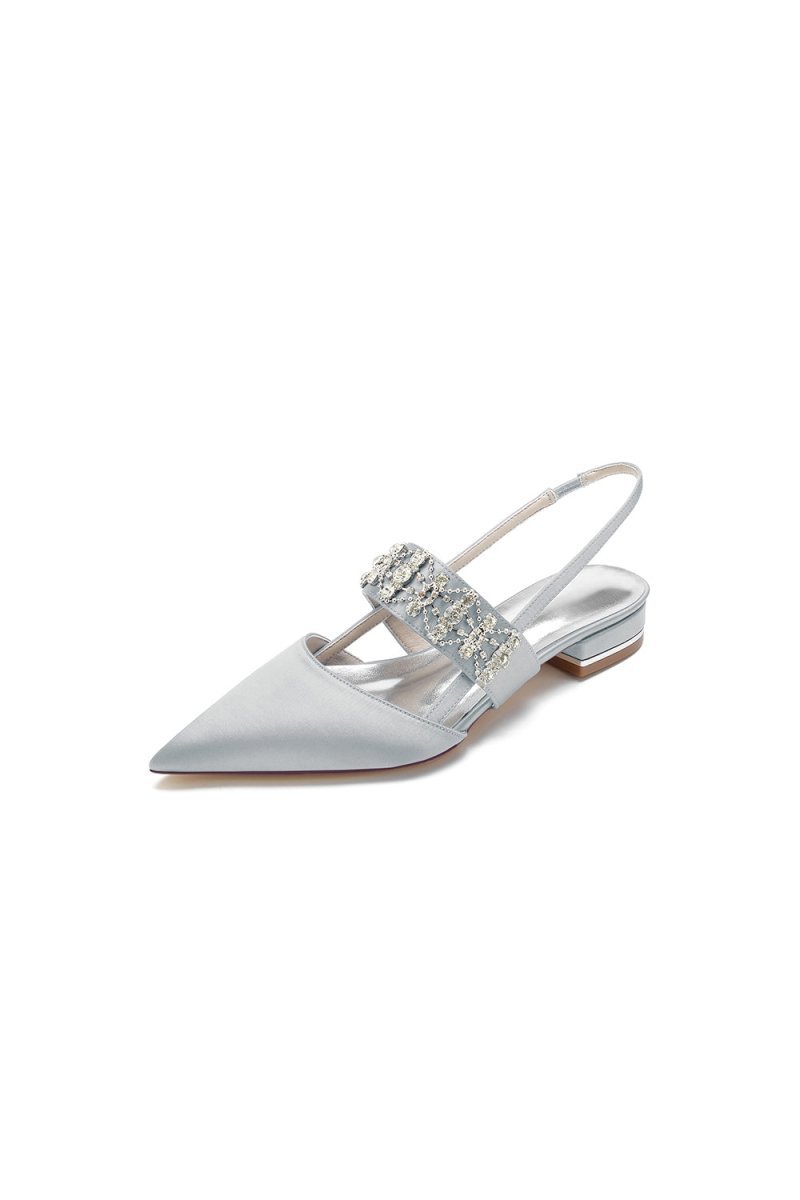 Pointed Toe Rhinestone Beaded Kitten Heels - BOLODOO