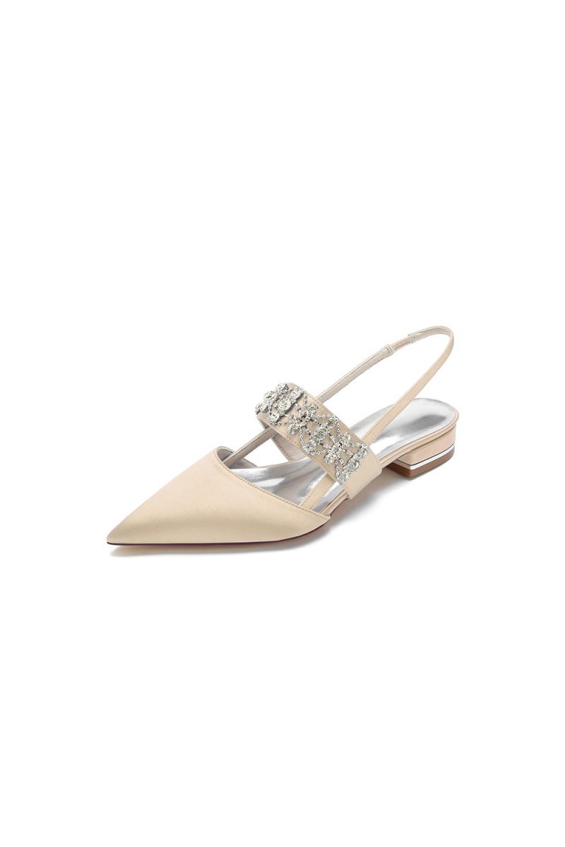 Pointed Toe Rhinestone Beaded Kitten Heels - BOLODOO