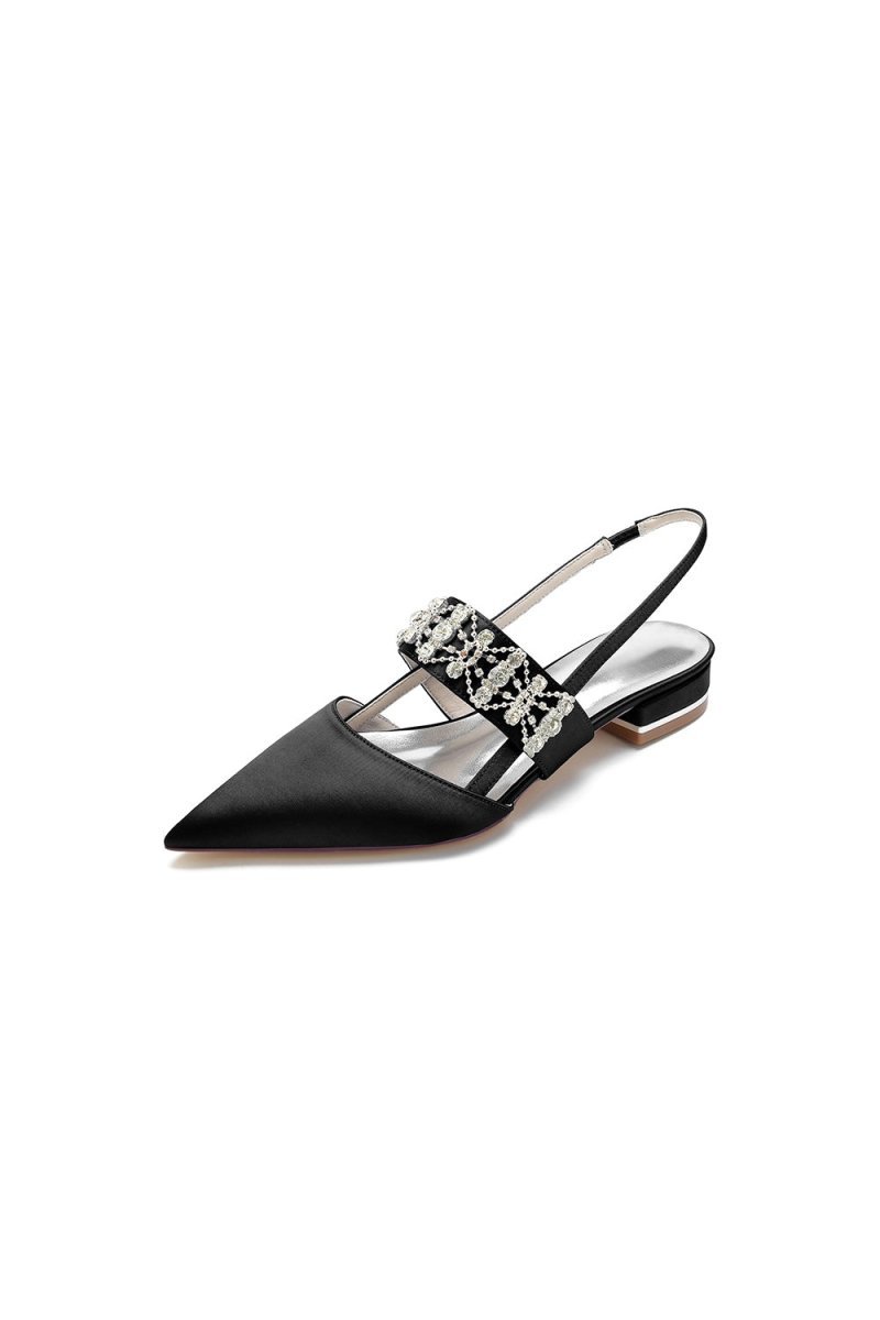 Pointed Toe Rhinestone Beaded Kitten Heels - BOLODOO