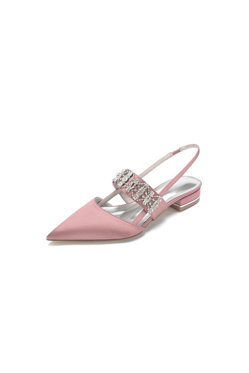 Pointed Toe Rhinestone Beaded Kitten Heels - BOLODOO