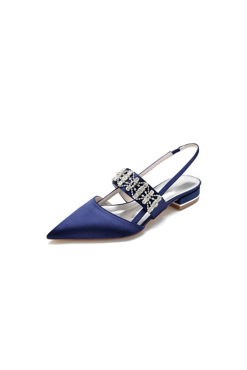 Pointed Toe Rhinestone Beaded Kitten Heels - BOLODOO