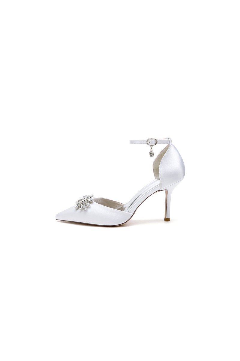 White Pointed Toe with Rhinestone Flower