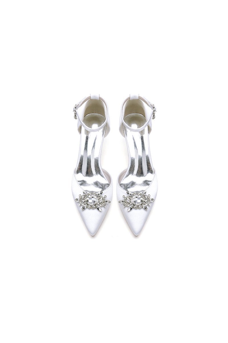 White Pointed Toe with Rhinestone Flower