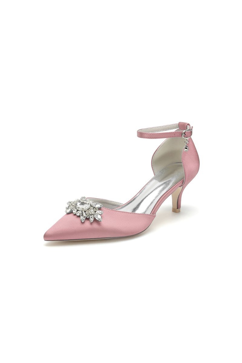 Pointed Toe Rhinestone Kitten Heels - BOLODOO
