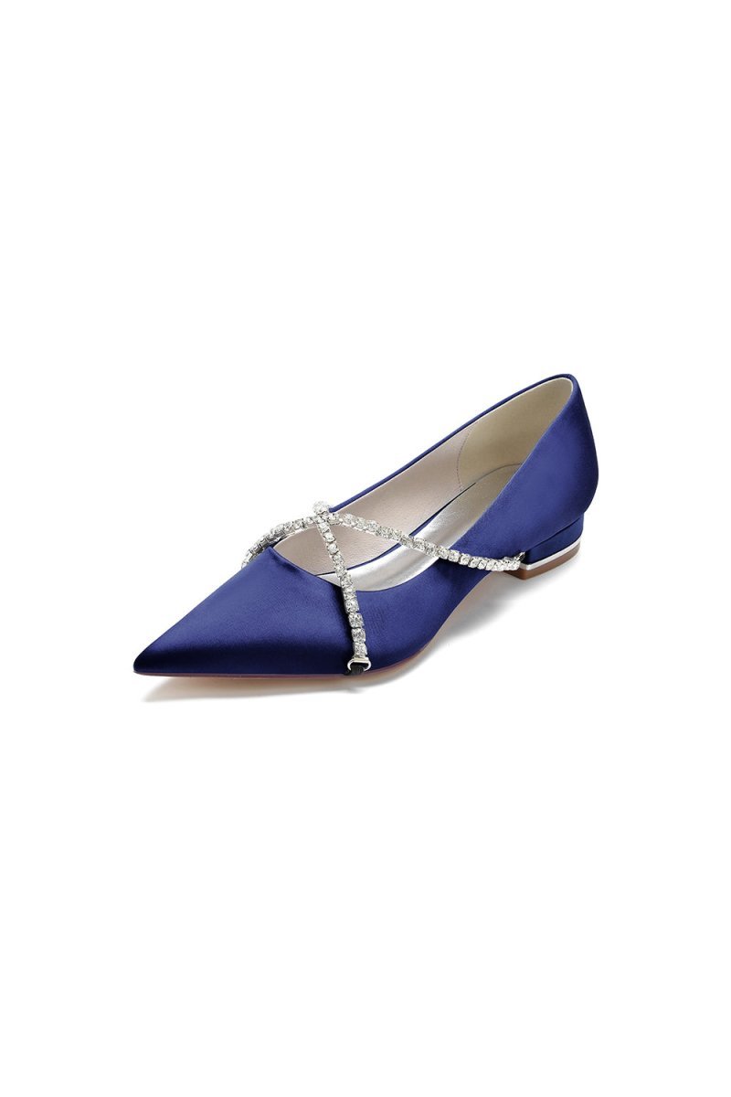 Pointed Toe Rhinestone Strap Kitten Heels - BOLODOO