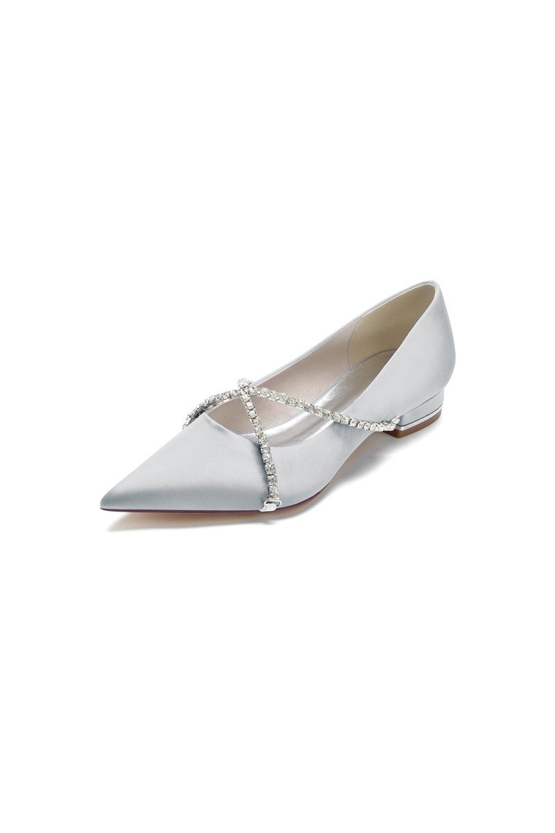 Pointed Toe Rhinestone Strap Kitten Heels - BOLODOO