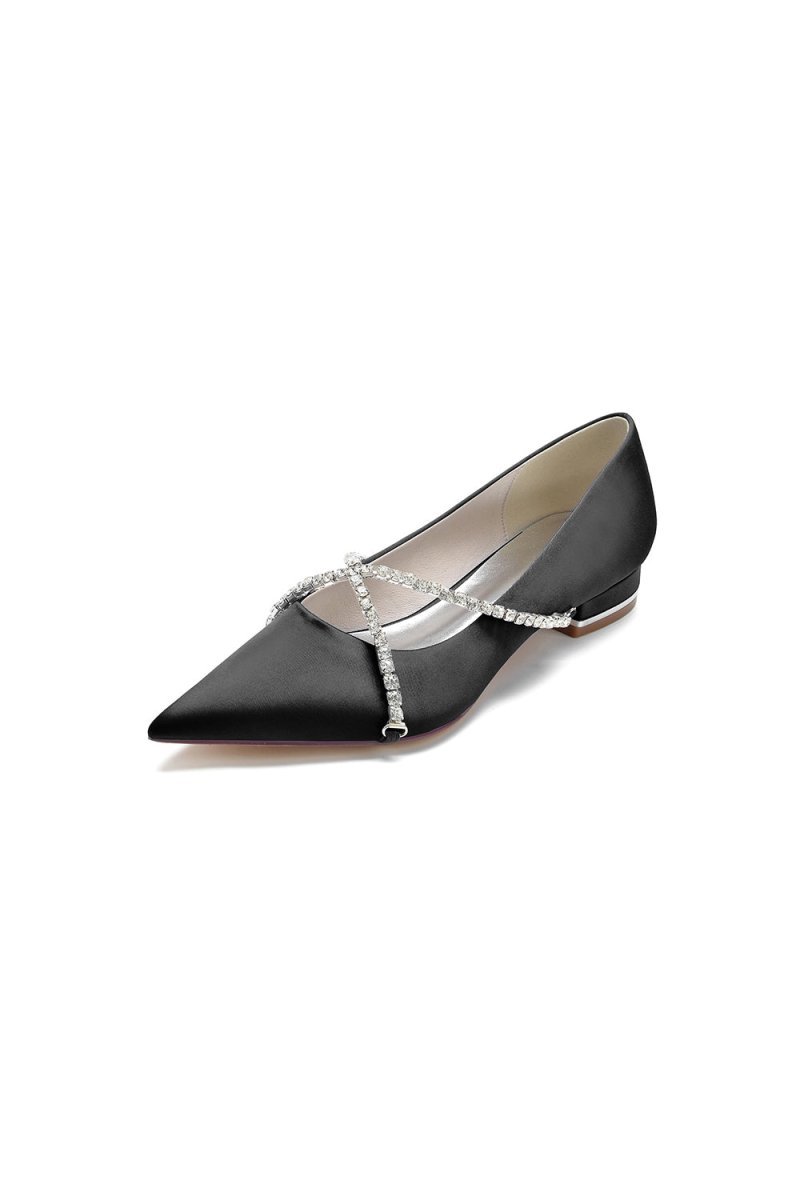 Pointed Toe Rhinestone Strap Kitten Heels - BOLODOO