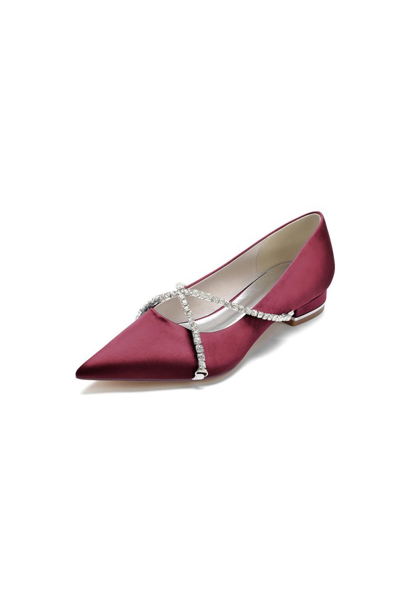 Pointed Toe Rhinestone Strap Kitten Heels - BOLODOO