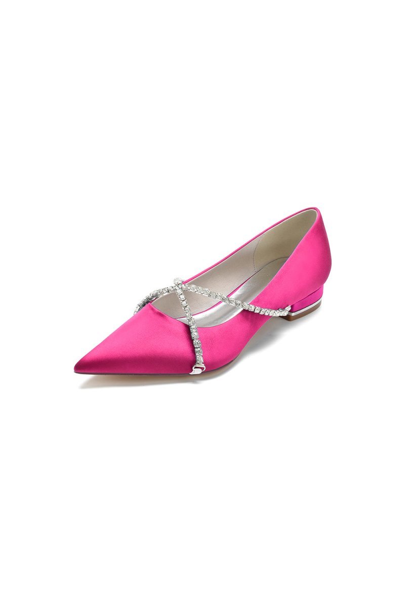 Pointed Toe Rhinestone Strap Kitten Heels - BOLODOO