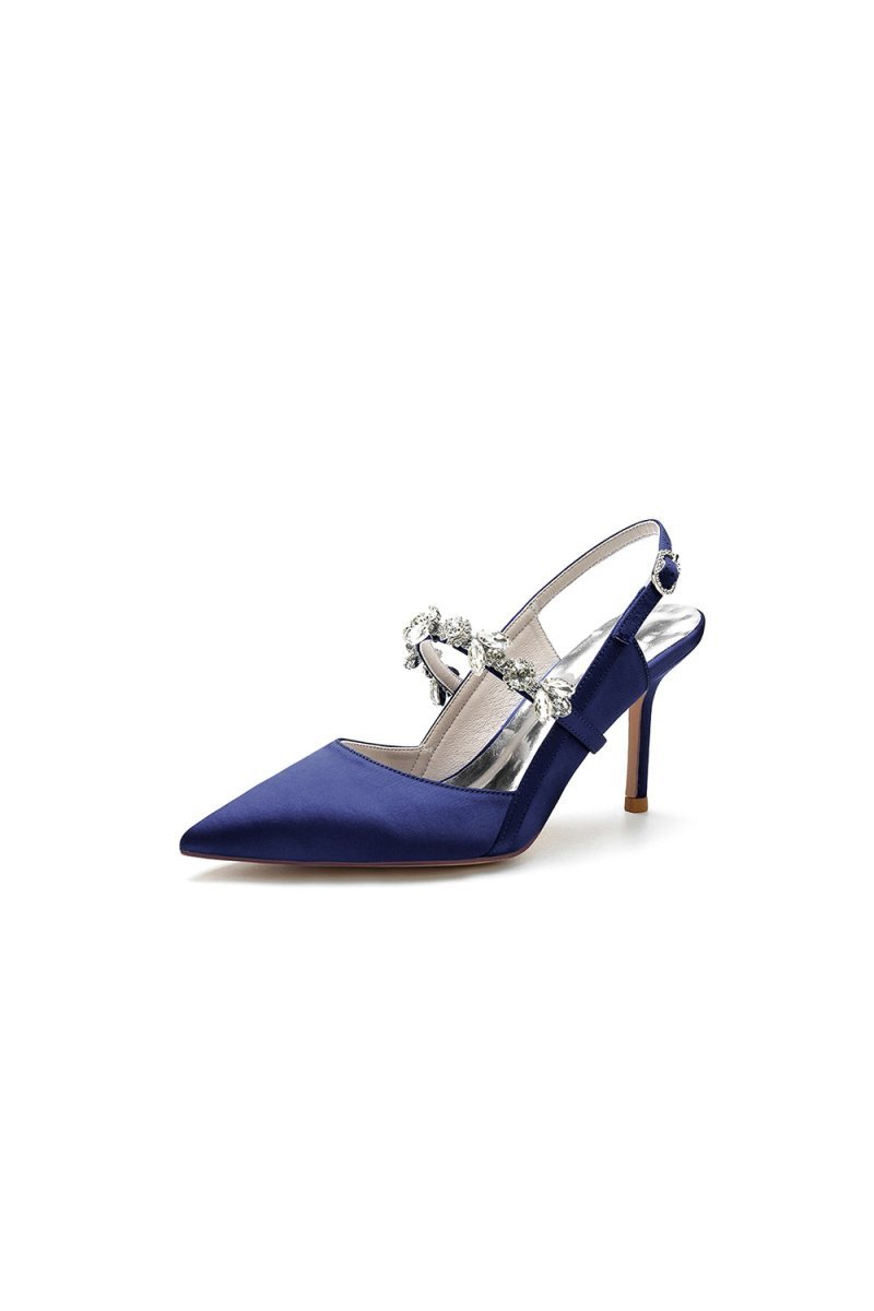 Pointed Toe Stiletto Heels with Rhinestone Strap - BOLODOO