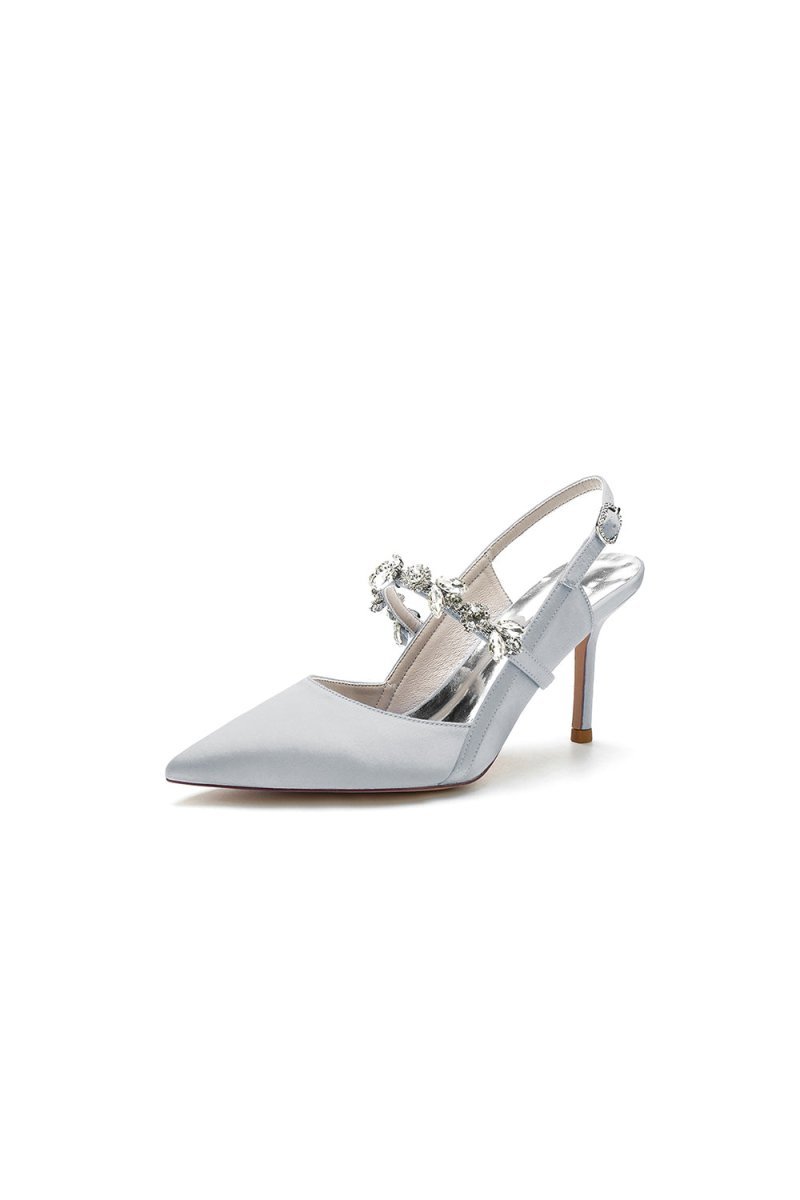 Pointed Toe Stiletto Heels with Rhinestone Strap - BOLODOO