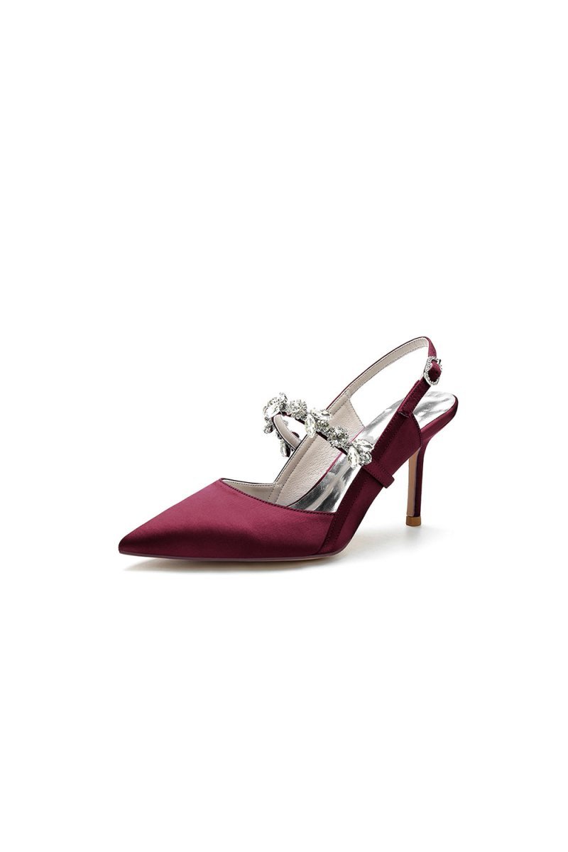 Pointed Toe Stiletto Heels with Rhinestone Strap - BOLODOO