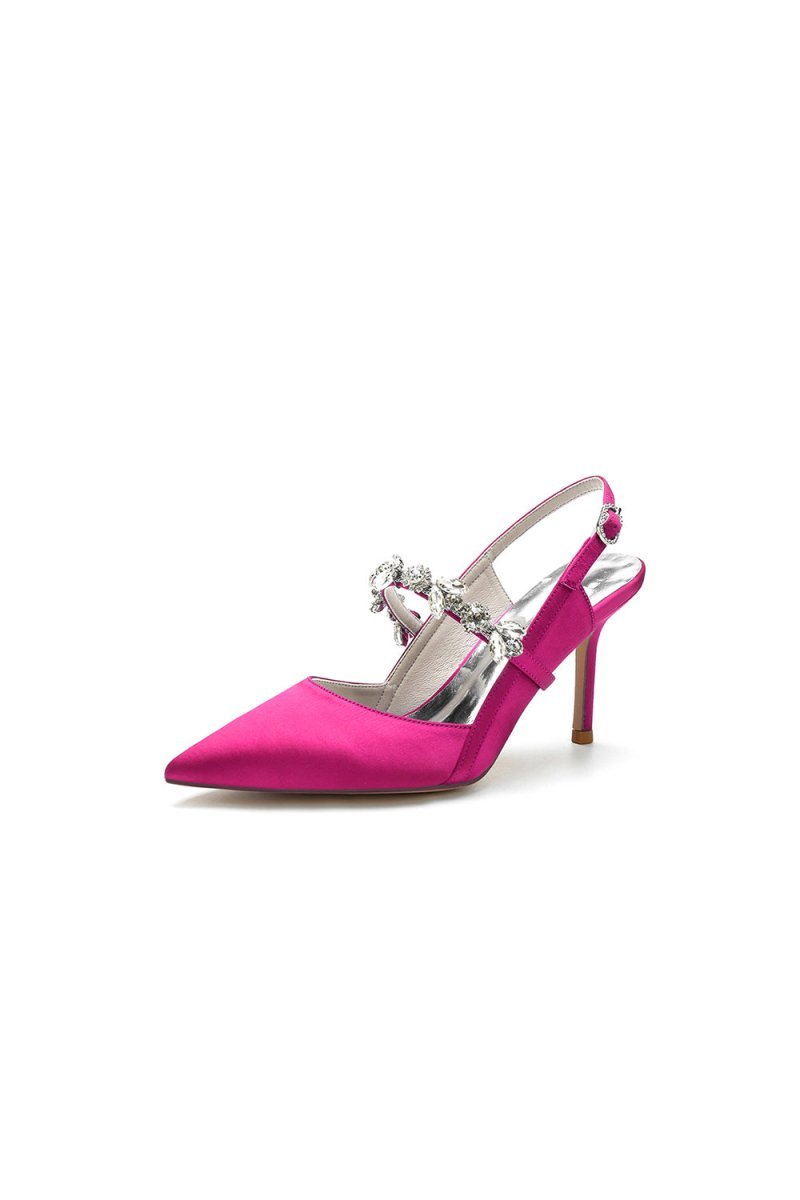 Pointed Toe Stiletto Heels with Rhinestone Strap - BOLODOO