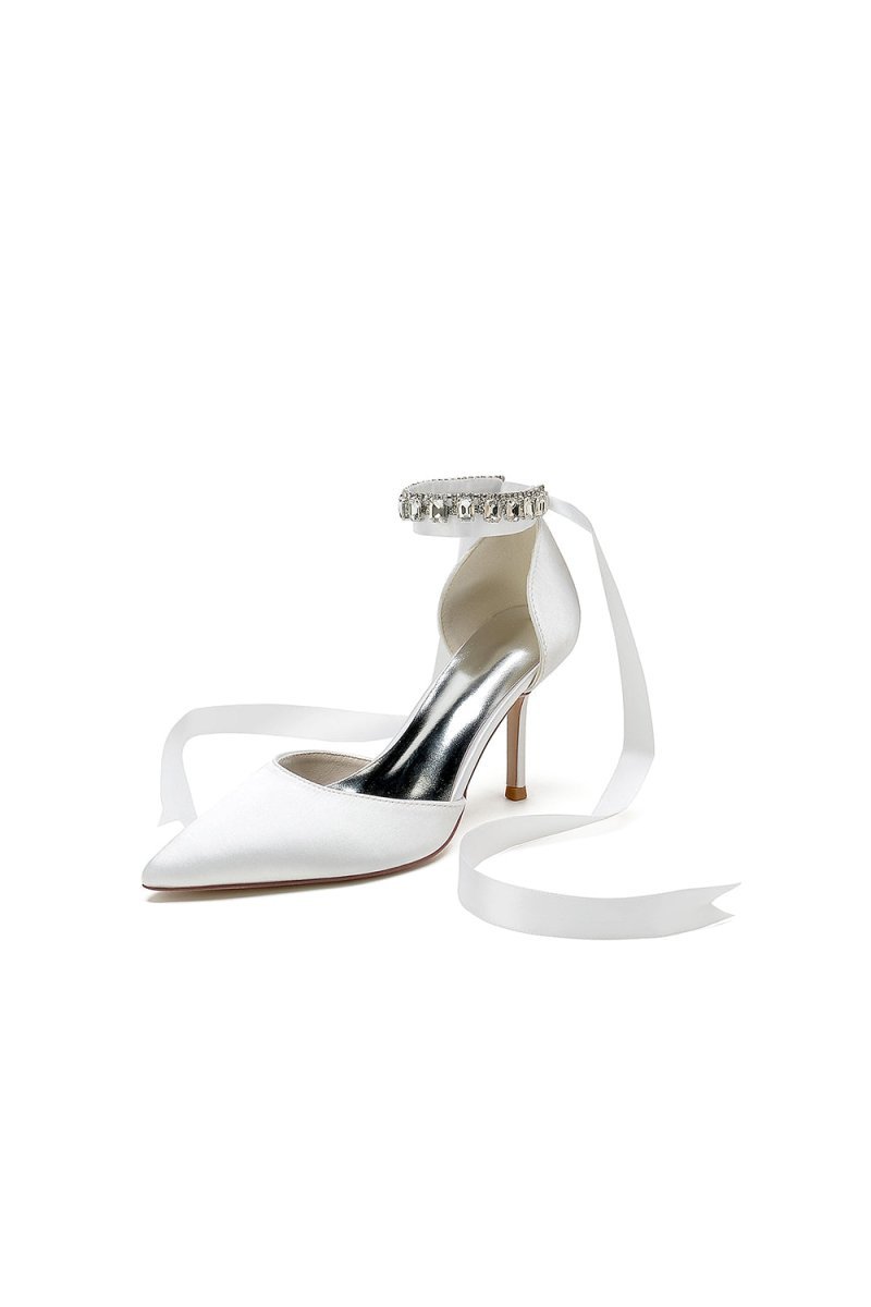 Pointed Toe Stiletto Heels with Ribbon Tie - BOLODOO