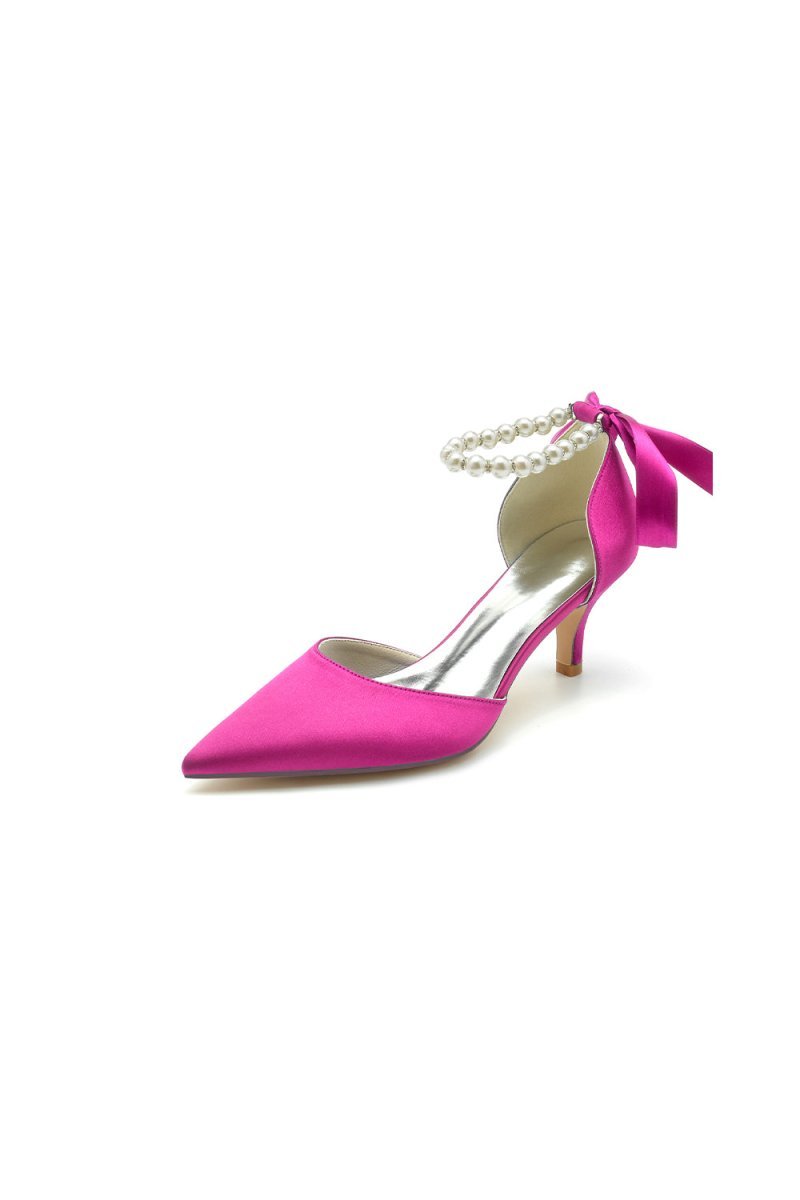 Pointed Toe Ribbons Faux Pearl Pumps - BOLODOO