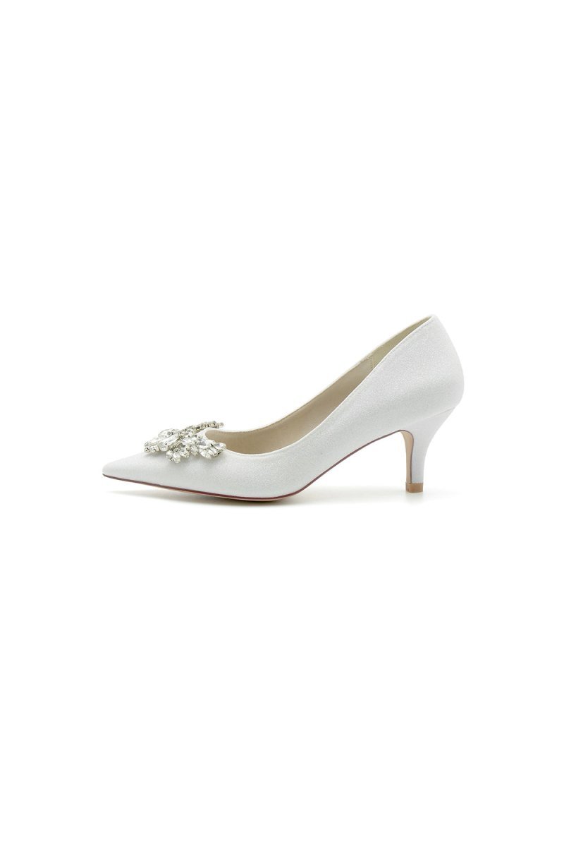 Pointed Toe Silver Wedding Shoes with Rhinestone