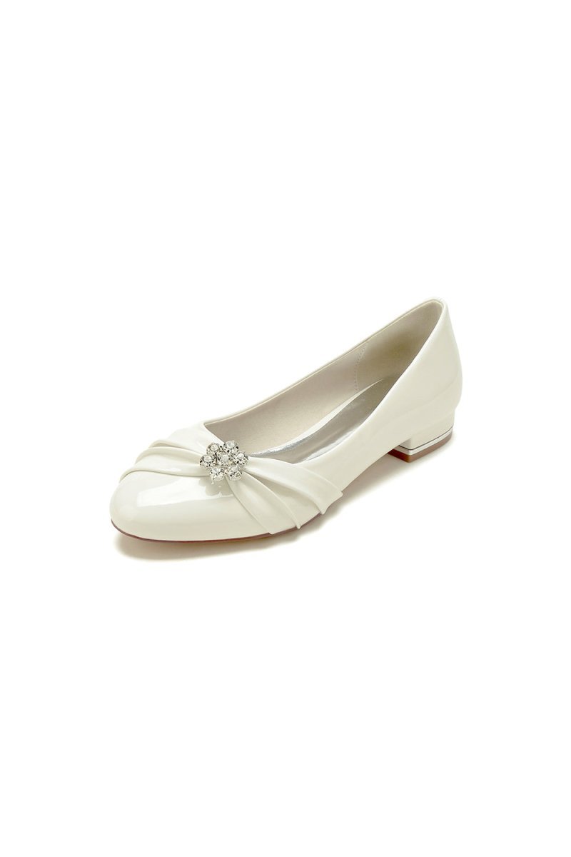 Pointed Toe Slip - on Patent Leather Low Heels With Rhinestone - BOLODOO