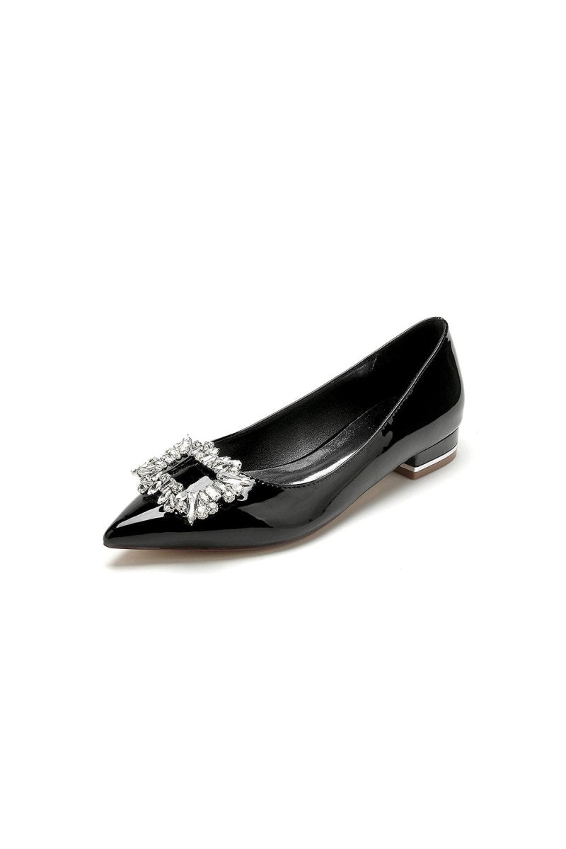 Pointed Toe Slip - on Patent Leather With Rhinestone - BOLODOO