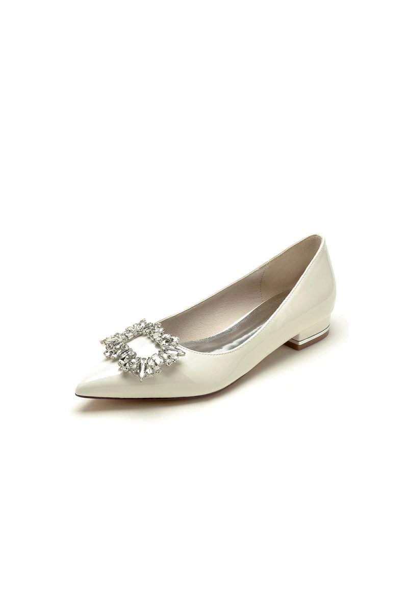 Pointed Toe Slip - on Patent Leather With Rhinestone - BOLODOO
