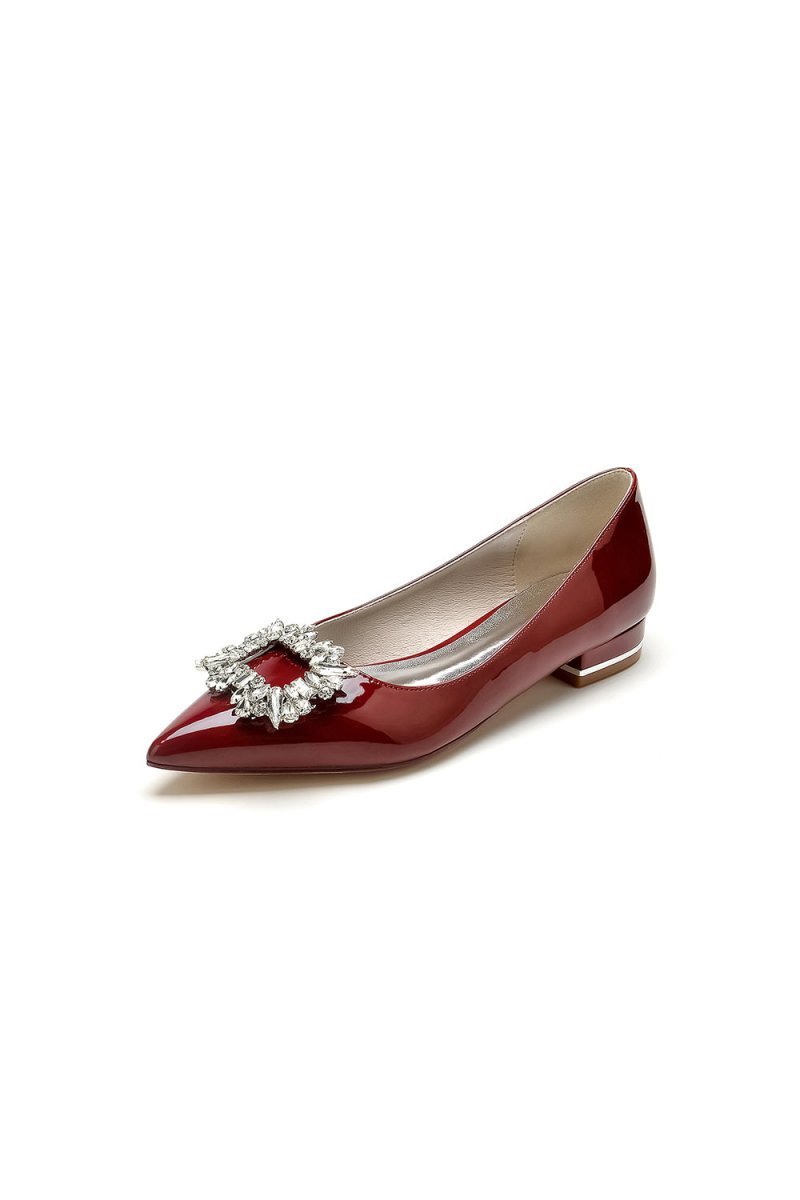 Pointed Toe Slip - on Patent Leather With Rhinestone - BOLODOO