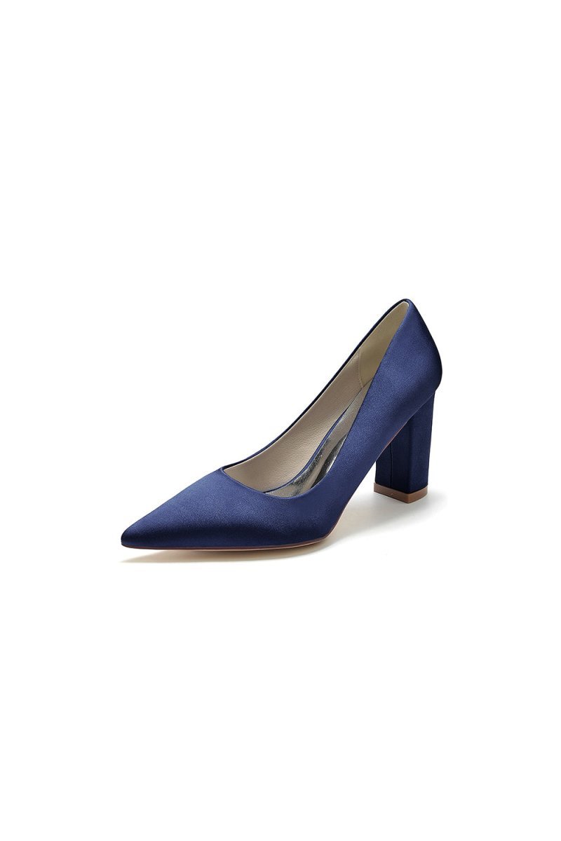 Pointed Toe Slip - on Satin Chunky Heels - BOLODOO