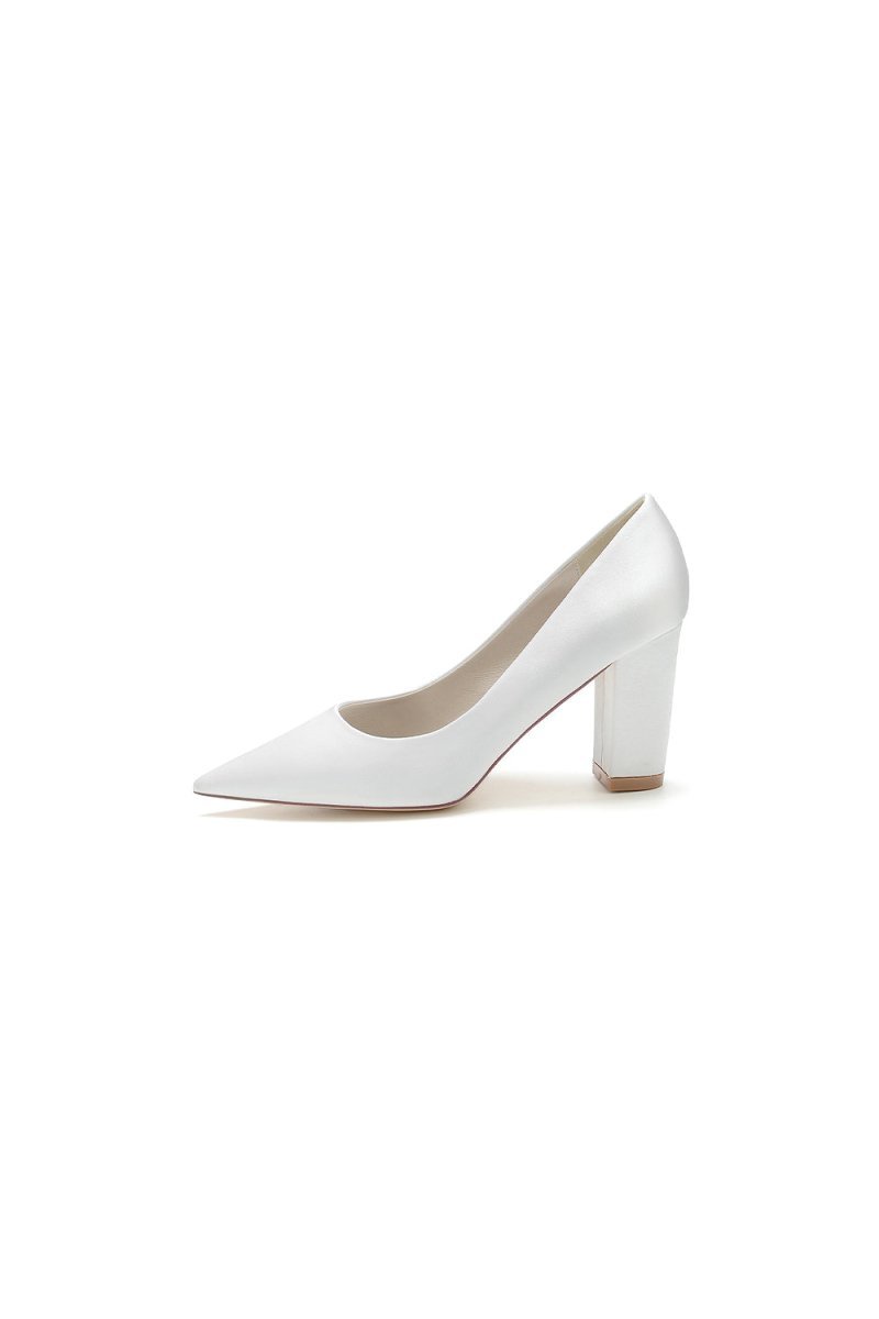 Pointed Toe Slip-on Satin Chunky Heels