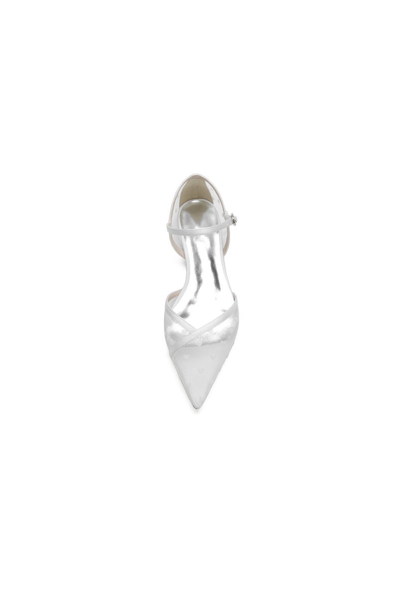 Pointed Toe Strap Buckle Mesh Low Heels