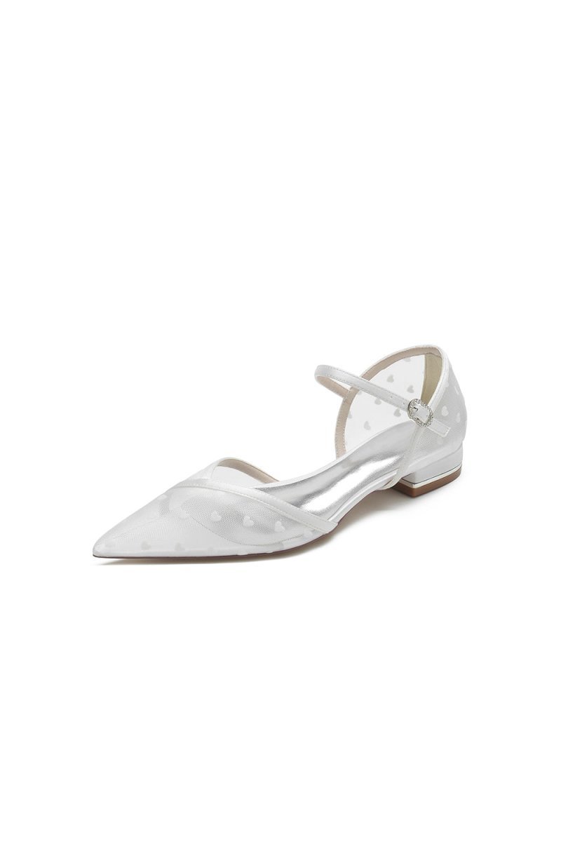 Pointed Toe Strap Buckle Mesh Low Heels - BOLODOO