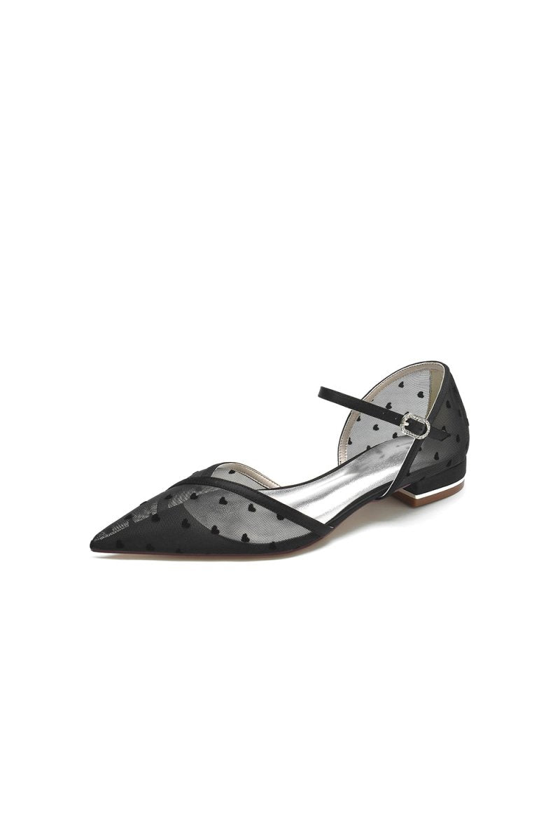 Pointed Toe Strap Buckle Mesh Low Heels - BOLODOO