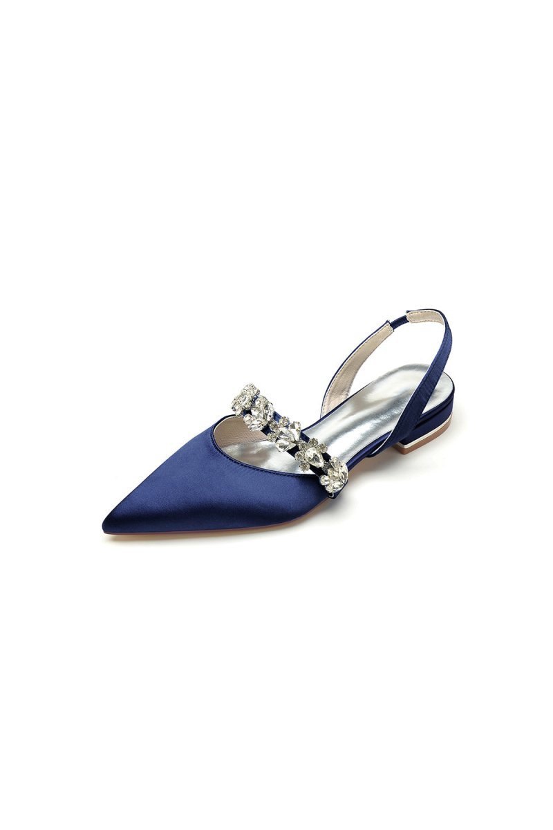 Pointed Toe Wedding Flats with Rhinestone - BOLODOO